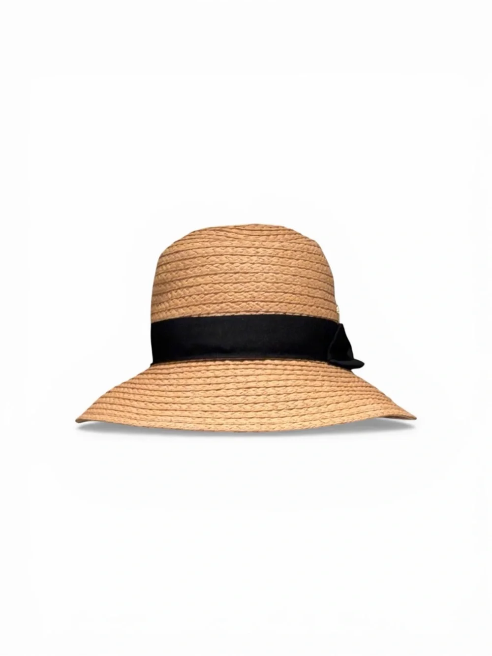 Vince Camuto Straw Sun Hat Black Ribbon Bow Adjustable Coastal Chic - Picture 4 of 7